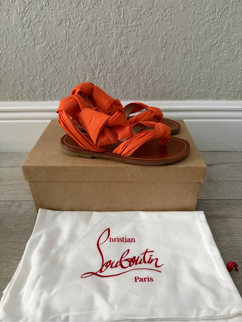 Christian Louboutin Orange Wrap Sandals with Satin Straps women size 34 new
